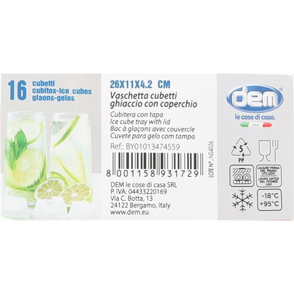 Ice Cube Mould Dem With lid 26 x 11 x 4,2 cm (24 Units)