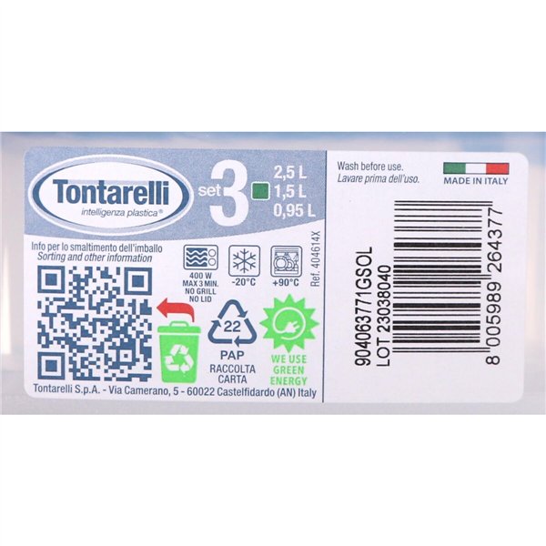 Set of lunch boxes Tontarelli Squared 3 Pieces (20 Units)