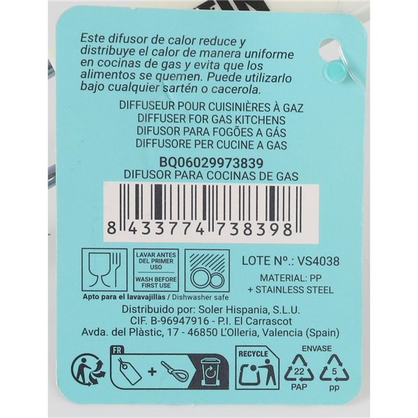 Kitchen Diffuser Quttin 20,5 x 35 cm Gas