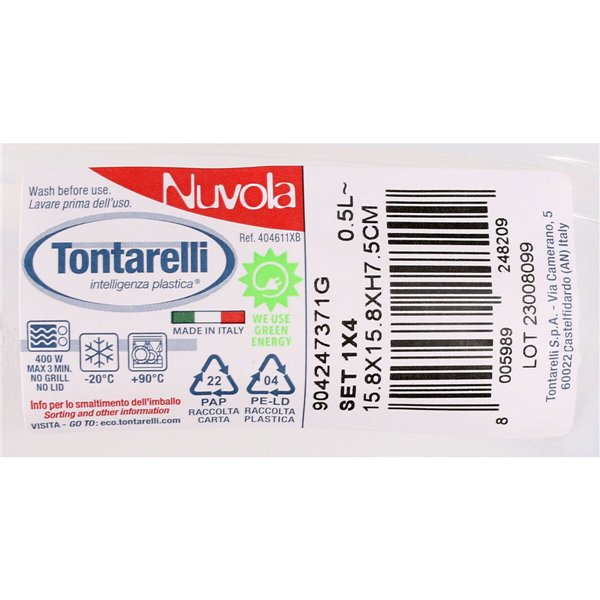 Set of lunch boxes Tontarelli Nuvola 500 ml Blue Squared 4 Pieces (12 Units)