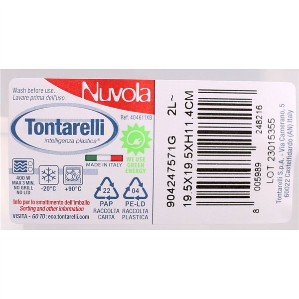 Set of lunch boxes Tontarelli Nuvola 2 L Blue Squared 2 Pieces (12 Units)