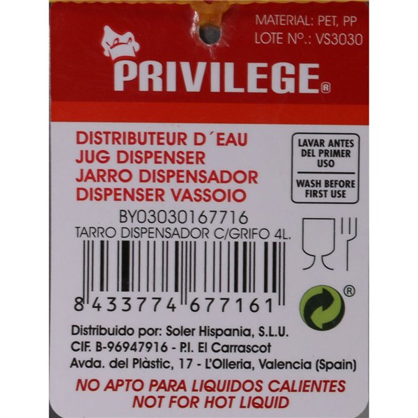 Drinks dispenser Privilege Multicolour Jar 8 Units