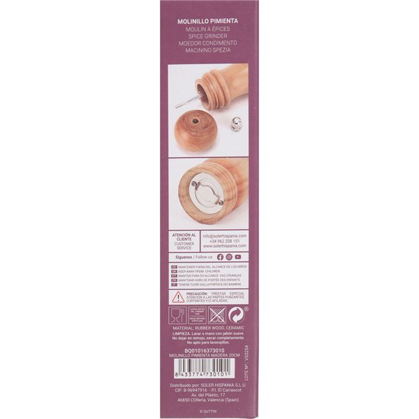 Pepper Mill Quttin Wood 5 x 5 x 22 cm (20 Units)