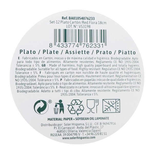 Plate set Algon Disposable Cardboard Floral 12 Pieces 18 cm (24 Units)