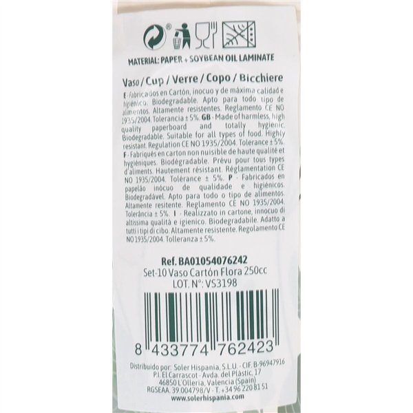 Set of glasses Algon Disposable Cardboard Floral 10 Pieces 250 ml (24 Units)