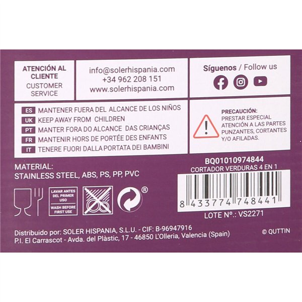 Manual Vegetable Chopper Quttin 14,5 x 14,5 x 33 cm 4-in-1 (6 Units)