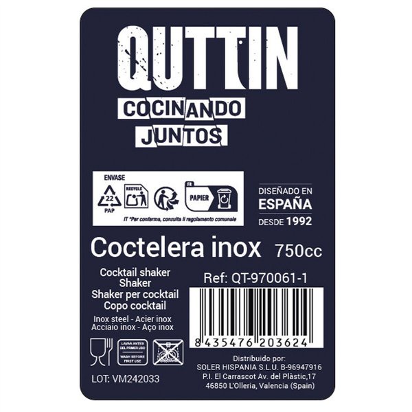 Cocktail Maker Quttin Stainless steel 750 ml ø 9,2 x 25,6 cm (12 Units)