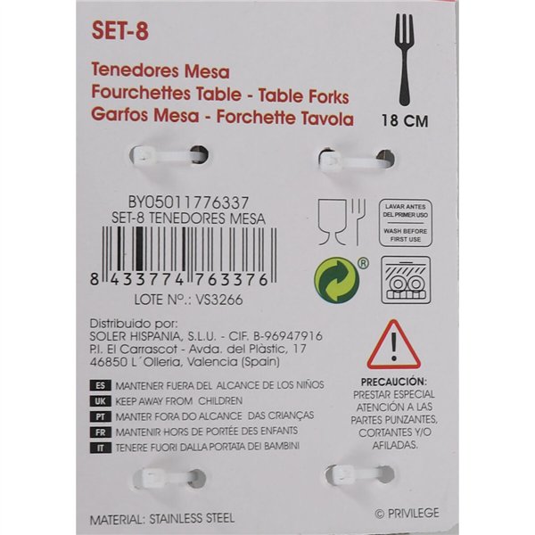 Fork Set Privilege 8 Pieces (24 Units)