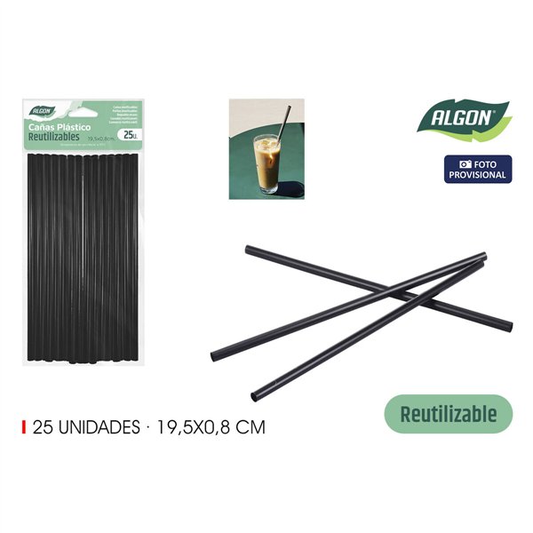Reusable Drinking Straw Algon Plastic 19,5 cm 8 mm 25 Pieces 24 Units