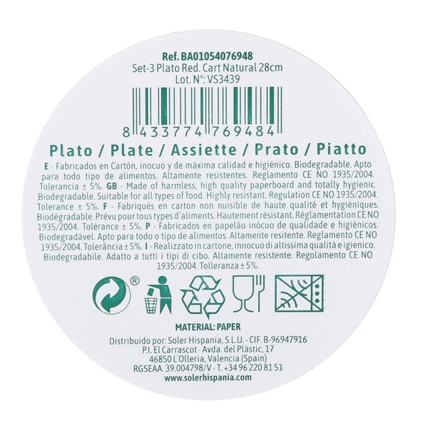 Plate set Algon 28 cm 3 Pieces (24 Units)