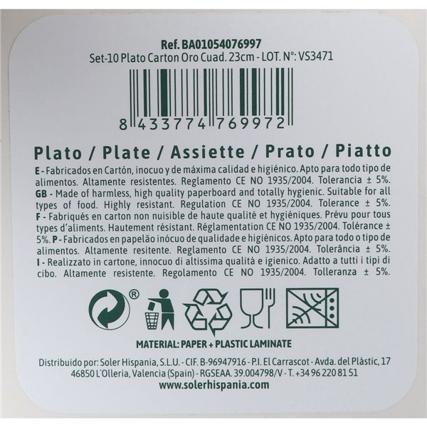 Plate set Algon Golden 23 cm 10 Pieces (18 Units)