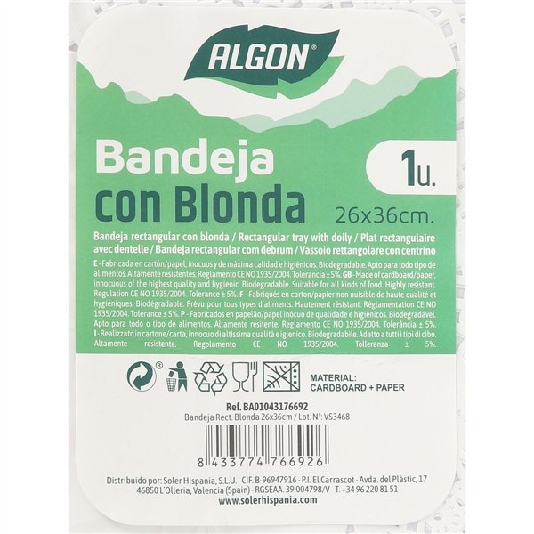 Snack tray Algon Rectangular 26 x 36 cm (30 Units)