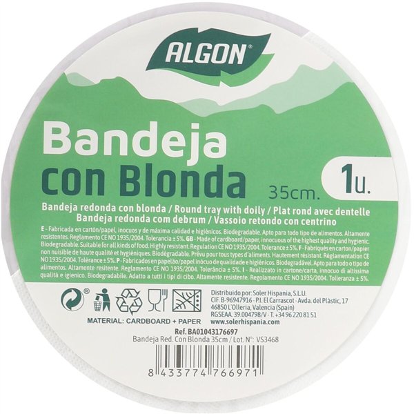Snack tray Algon Circular 35 cm (30 Units)