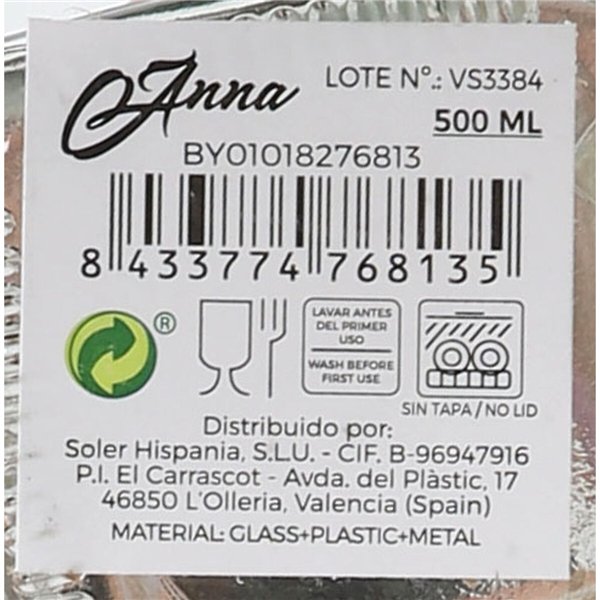 Cruet Anna Transparent Silver Glass 0,5 L (24 Units)