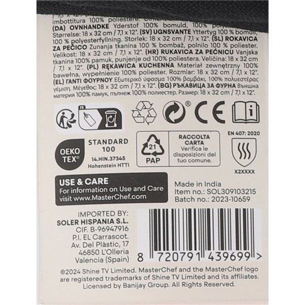 Oven Mitt MasterChef 18 x 32 cm (24 Units)