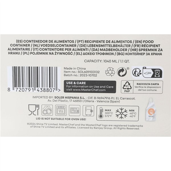 Hermetic Lunch Box MasterChef Grey Transparent Rectangular 1,04 L (6 Units)