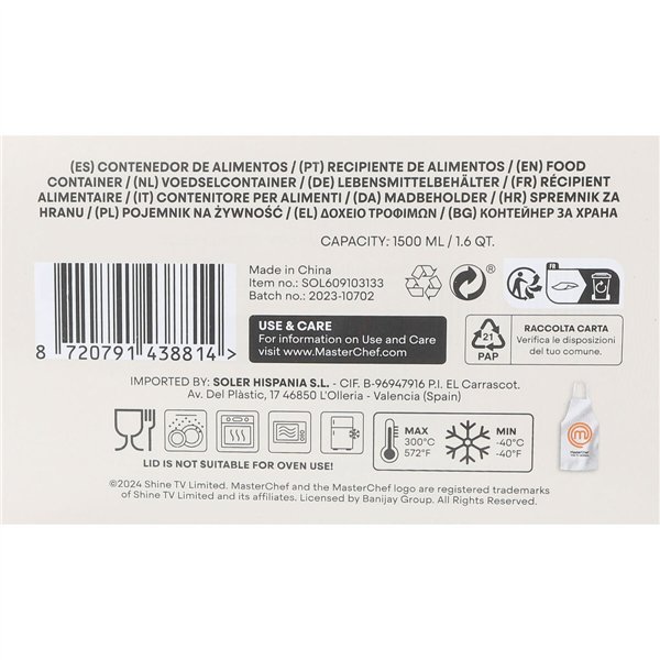 Hermetic Lunch Box MasterChef Grey Transparent Rectangular 1,5 L (6 Units)