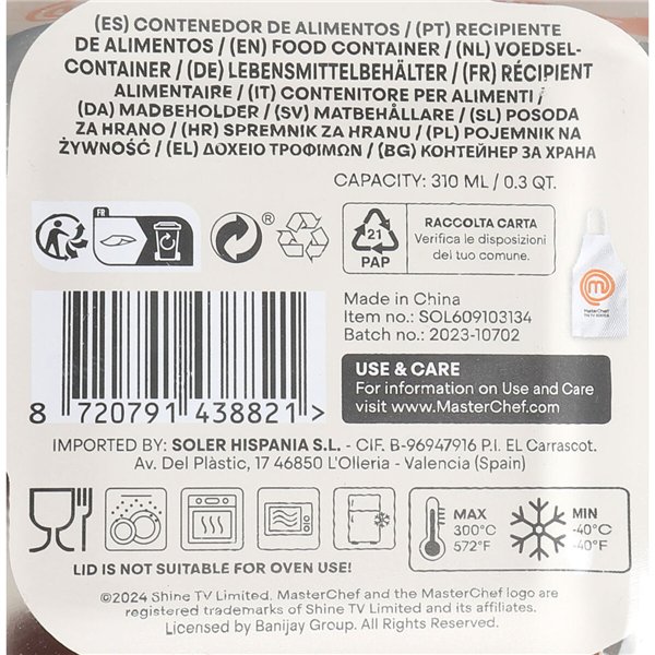 Hermetic Lunch Box MasterChef Grey Transparent Squared 310 ml (12 Units)