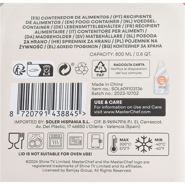 Hermetic Lunch Box MasterChef Grey Transparent Squared 800 ml (6 Units)