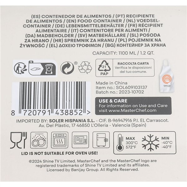 Hermetic Lunch Box MasterChef Grey Transparent Squared 1,1 L (6 Units)