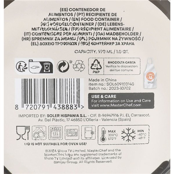 Hermetic Lunch Box MasterChef Grey Transparent Circular 970 ml (6 Units)