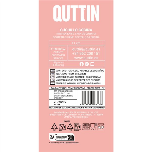 Kitchen Knife Quttin Basic 11 cm 3 Pieces (18 Units)