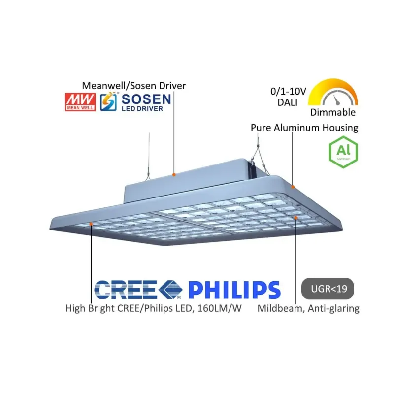 200W 32000lm 4000K UGR19 DALI Mildbeam sērijas LED augstgaismas gaismeklis sportam