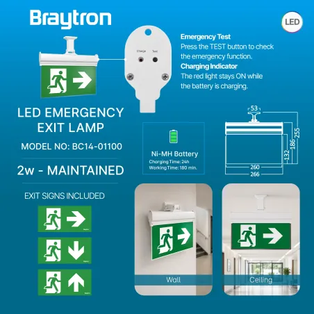 BRY-EXIT-LED-2W-HNG-IP20-WHT-EMERGENCY EXIT