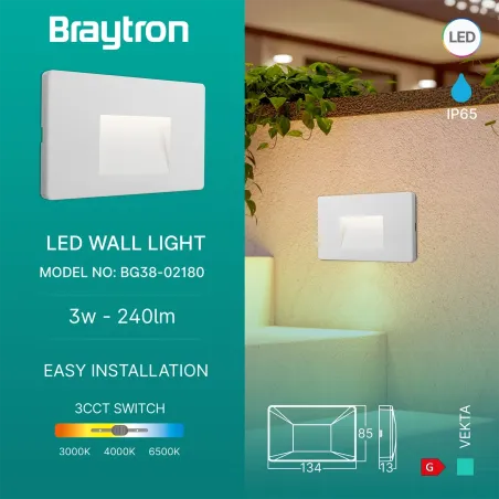 BRY-VEKTA-B-SQR-WHT-3W-3IN1-IP65-WALL LIGHT