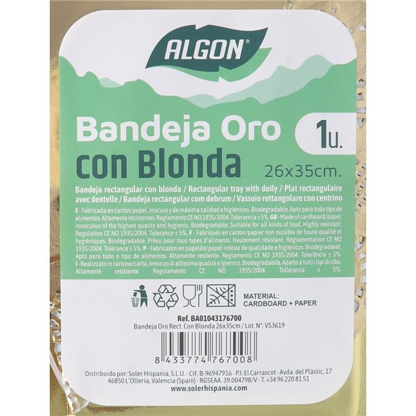 Snack tray Algon Rectangular 26 x 35 cm (30 Units)