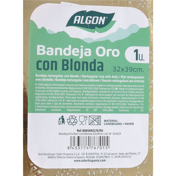 Snack tray Algon Rectangular 32 x 39 cm (36 Units)