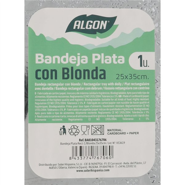 Snack tray Algon Rectangular 25 x 35 cm (30 Units)