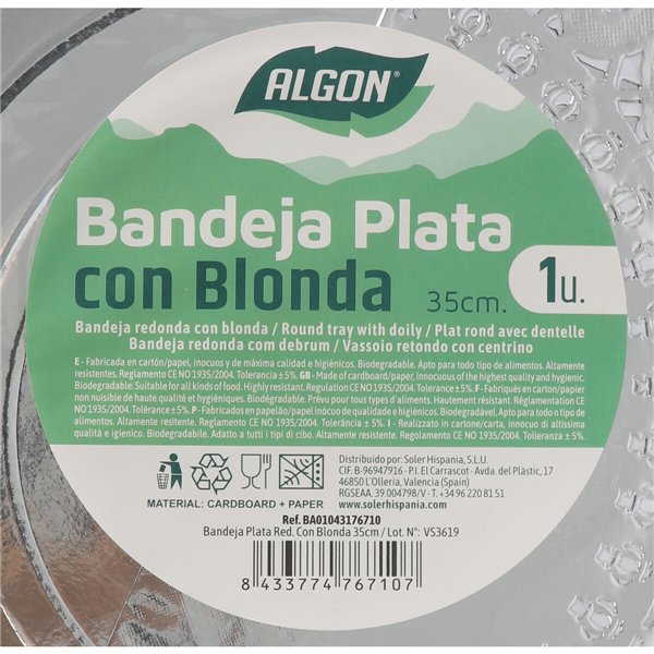 Snack tray Algon Circular 35 cm (30 Units)