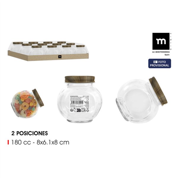 Glass Jar La Mediterránea WOOD 180 ml (60 Units)