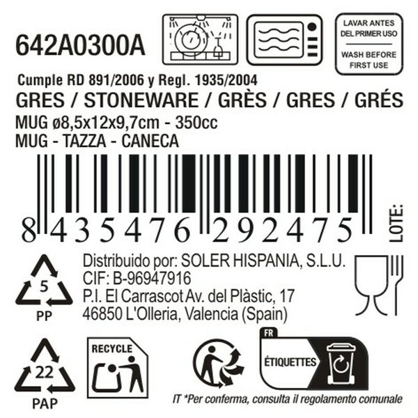 Mug La Mediterránea Blue 350 ml (12 Units)