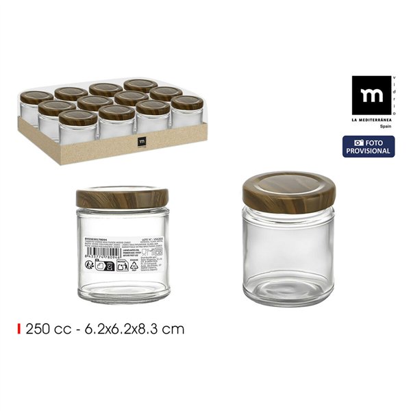 Glass Jar La Mediterránea WOOD 250 ml (24 Units)