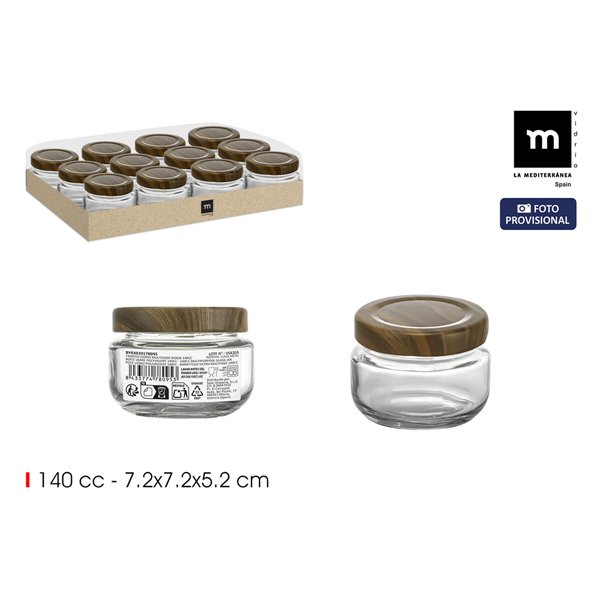 Glass Jar La Mediterránea WOOD 140 ml (24 Units)