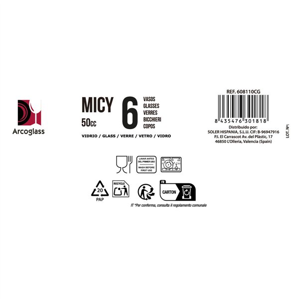 Set of Shot Glasses La Mediterránea Micy 6 Pieces (36 Units)
