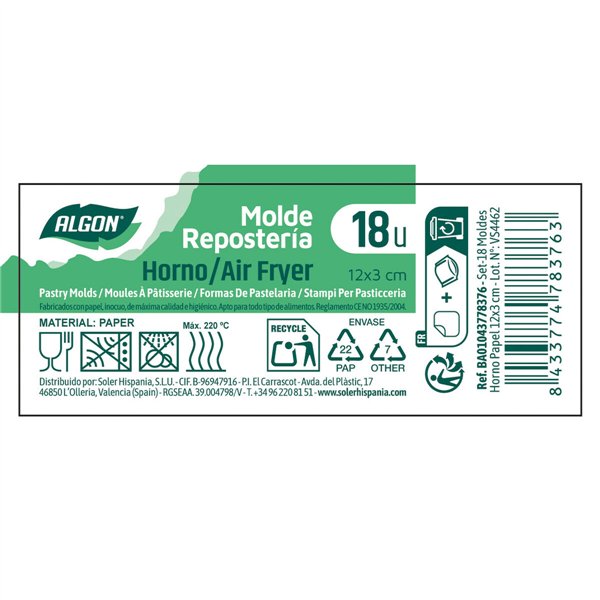 Oven Mould Algon 12 x 3 cm (18 Pieces) (24 Units)