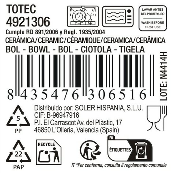 Bowl La Mediterránea Totec 640 ml 14,5 X 7,5 CM (18 Units)