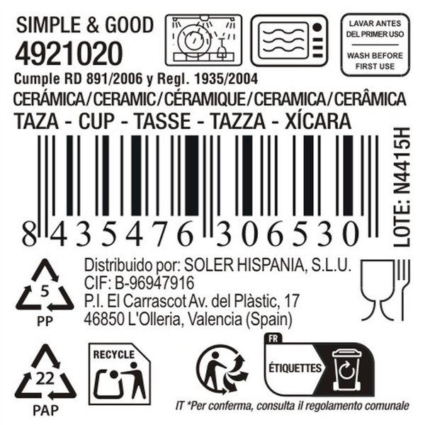 Tea and coffee cup La Mediterránea Simple&good 90 ml (24 Units)