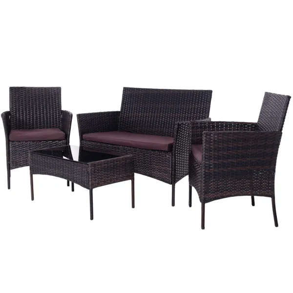 Garden Furniture Set from Technorattan Springos GF0059 Sofa, 2 Armchairs and Table Brown