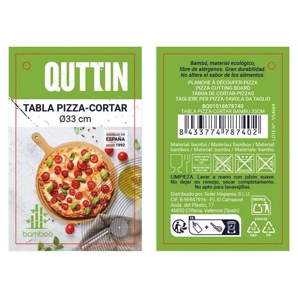 Cutting board Quttin Brown 33 x 43 x 1 cm Pizza (12 Units)