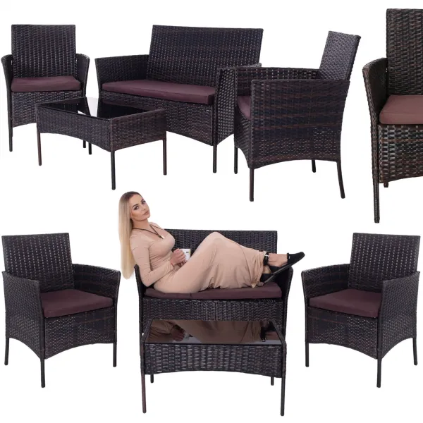 Garden Furniture Set from Technorattan Springos GF0059 Sofa, 2 Armchairs and Table Brown
