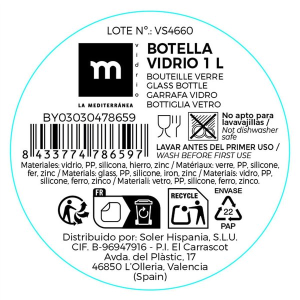 Glass Bottle La Mediterránea Transparent Glass 1 L (12 Units)
