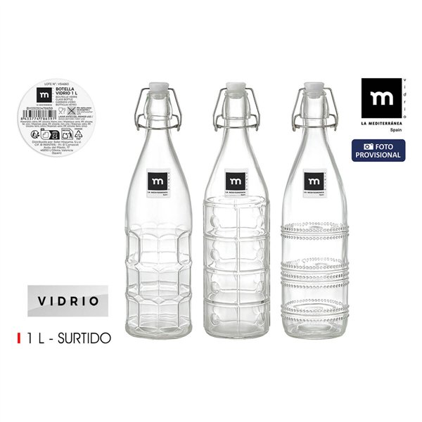 Glass Bottle La Mediterránea Transparent Glass 1 L (12 Units)