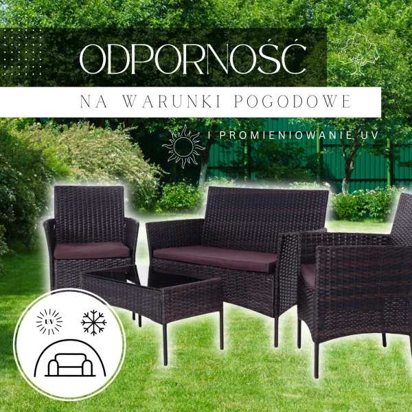 Sodo baldų komplektas iš technoratano Springos GF0059 sofa, 2 foteliai ir stalas rudas