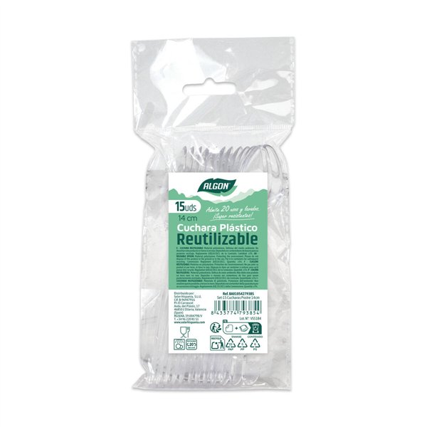 Reusable spoon set Algon Transparent 14 cm 15 Pieces (24 Units)