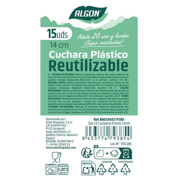 Reusable spoon set Algon Transparent 14 cm 15 Pieces (24 Units)