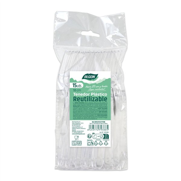 Reusable fork set Algon Transparent 18 cm 15 Pieces (24 Units)